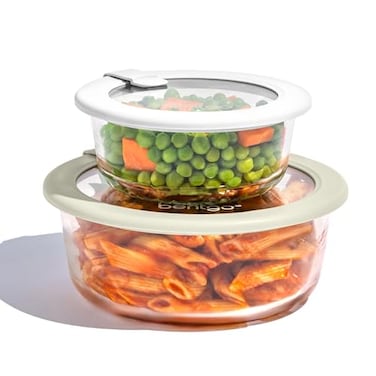 Bentgo Signature LeakProof Glass Food Storage 4Piece Set 1Compartment PlasticFree Containers with Airtight Glass Lids BPAFree Microwave Freezer Oven Dishwasher Safe White Stone