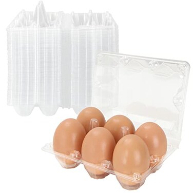 DAJAVE 100 Pack Plastic Egg Cartons Bulk 2x3 Egg Holders Style Holds up for 6 Eggs Half Dozen Egg Carton for Family Pasture Farm Markets DisplayMedium