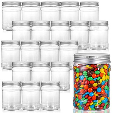 Fasmov 21 Pack 12 Ounce Clear Plastic Jars Containers with Screw On Lids Round Empty Plastic Slime Storage Containers for Kitchen Household Storage BPA Free