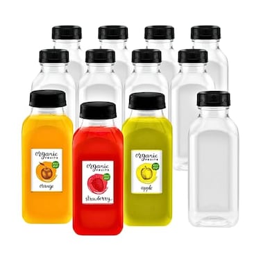 Green Direct 12 oz Clear Plastic Reusable Juice Bottles with Caps Empty Water Bottles for Juicing Smoothies Shakes BPAFree Durable Leakproof Pack of 12