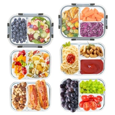 GULFLIN 2 3 Compartment Meal Prep Containers Glass Food Storage Lunch Containers with Lids Bento Box Portion Control Freezer to Microwave Safe