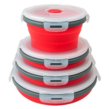 Guyuyii 4Pack Silicone Collapsible Bowls with Lids Round Nesting Food Storage Containers for Camping RV Office Lunch Microwave Freezer Dishwasher Safe Foldable Set for Cereal Soup Leftovers