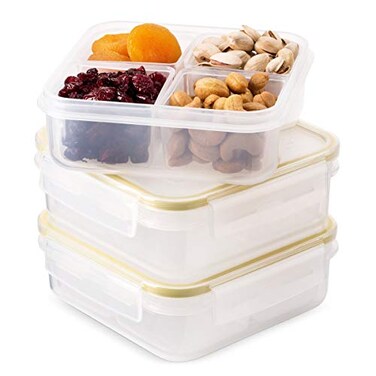 Komax Biokips Snack Containers Bento Box Meal Prep Container Set w4 Compartments Portion Control Lunch Containers BPAFree Airtight Food Storage Containers 3 Pcs