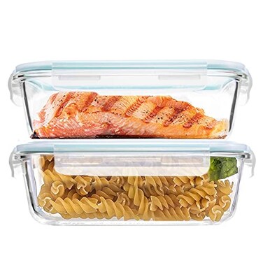 Luvan 2Pack 60Oz Large Glass Storage Containers with Lids Meal Prep Food Container Set with Snap Airtight Lid for Baking Microwave Oven BPA Free Leak Proof Freezer Dishwasher Safe