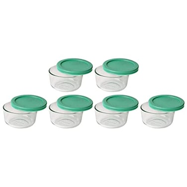 Pyrex 7202 1Cup Glass Bowl and 7202PC Green Lid 6Pack Made in USA