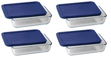 Pyrex 7210 3Cup Glass Dish 7210PC Dark Blue Lid 4Pack Made in USA