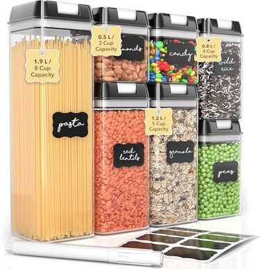 Simply Gourmet Airtight Food Storage Containers with Lids 7 Piece Assorted Size Kitchen Pantry Organization Set BPAFree Clear Plastic Stackable Containers for Cereal Flour Sugar Rice Snacks