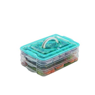 TIAN CHEN Refrigerator Organizer Bin Plastic Food Storage Containers with Lid 3Layer BPA free Stackable Food Organizer Keeper for Snack Vegetables Meat Fish Bacon green