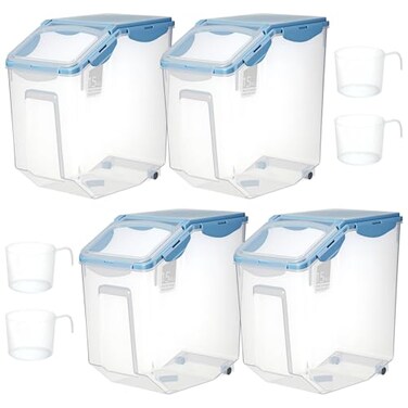 Umigy 4 Pack Rice Storage Container With Wheels Plastic Airtight Lid Flour Container Bin for Dog Pet Cereal Grain Dry Food 15 Liter 30 lbs