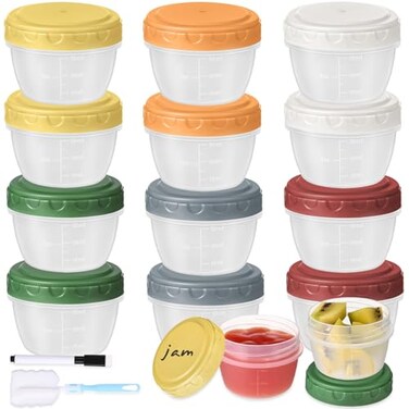 Yomarket 12pcs 2 oz Salad Dressing Container Reusable Condiment Containers Sauce Cups with Leakproof Lids Small Plastic Food Storage Dip Containers for Lunches Freezer Microwave Dishwasher Safe
