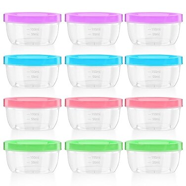 Zezzxu 5 oz Small Freezer Storage Containers with Screw Lids 12 Pack Reusable Plastic Food Jars Stackable Deli Containers Microwave Freezer Safe