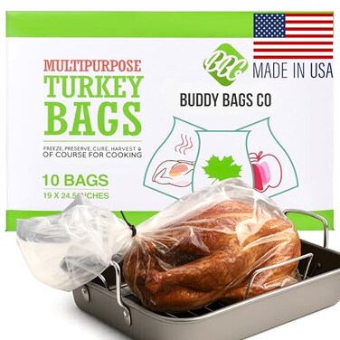 Buddy Bags Co Oven Bags for Roasting Turkey Size 19 x 245 10Pack HeavyDuty OvenSafe Turkey Bags BPAFree HeatResistant Made in USA