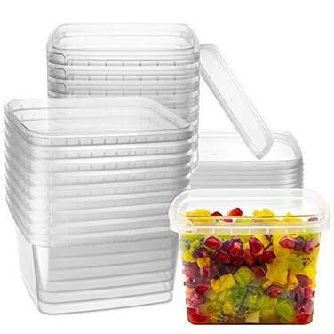 NYHI 16 oz Deli Containers with Lids 20 Pack Square Clear Plastic Containers with Lids BPA Free Airtight Soup Containers with Lids for Meal Prep Take Out Food Storage