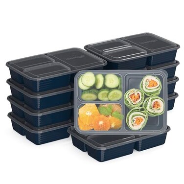 Bentgo Prep 20Piece 3Compartment Reusable Meal Prep Containers with Lids PFAS BPA Free Materials Durable Microwave Freezer Dishwasher Safe To Go Food Storage Navy Blue