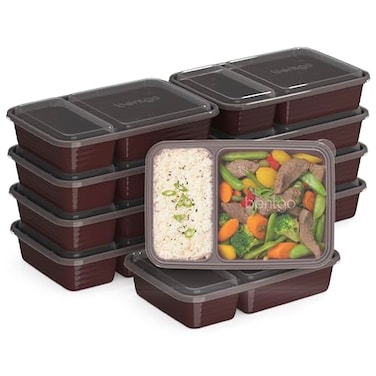 Bentgo Prep 20Piece 2Compartment Reusable Meal Prep Containers with Lids PFAS BPA Free Materials Durable Microwave Freezer Dishwasher Safe To Go Food Storage Burgundy