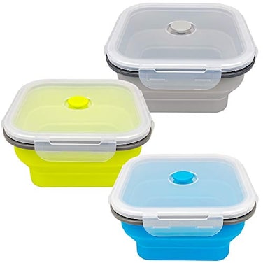 CARTINTS Large 1200ml Collapsible Bowls with Lids Silicone Camping Bowls with Airtight Lids Microwave and Freezer Safe Set of 3