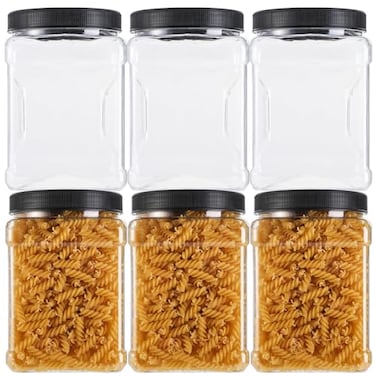 Lawei Square Plastic Jars with Lids Clear Empty Storage Containers for Food Storage Plastic Food Jars with Easy Grip Handles for Dry Goods Cookies Rice and More 6 Pack 60 Oz