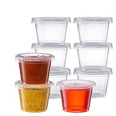 Pantry Value 1 oz 200 Count Clear Disposable Plastic Portion Cups with Lids Small Plastic Condiment Containers for Sauce Salad Dressings Portion Control