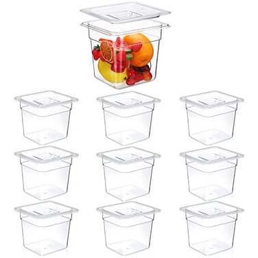 Sieral Clear 16 Size Food Pan Restaurant Containers with Lids Square Cambro Storage Polycarbonate Salad Bar for Kitchen Food Prep
