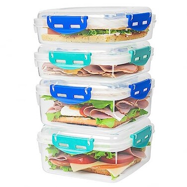 Freshmage 4 PCS Sandwich Containers 100 Airtight BPAFree Microwave Dishwasher Safe Kitchen Storage Containers with Upgraded Snaps 2 heightened Containers for Lunch Boxes and 2 normal version