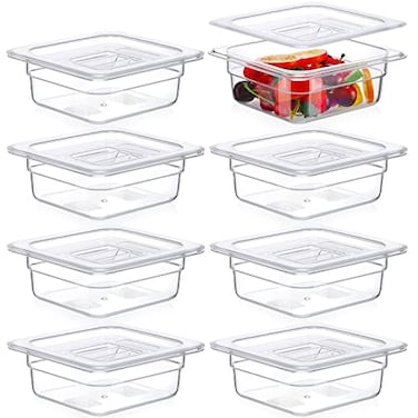 Sieral 16 Size Clear Food Prep Containers with Lids Durable Polycarbonate Salad Bar Food Storage Pans for Commercial Kitchen Restaurant and Buffet Use