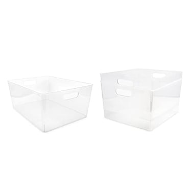 Isaac Jacobs 3Pack XL Clear Storage Bins 12 L x 111 W x 7 H with Cutout Handles Plastic Organizer for Home Office Kitchen FridgeFreezer Drawers BPA Free Food Safe 3Pack ExtraLarge