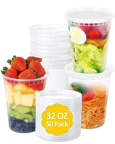 SHOPDAY DeliContainerswithLids32 Oz 50 Sets PlasticFoodStorageContainerswithAirtightLids FreezerContainersforMealPrep SoupContainerforOvernight Oats ToGoContainer
