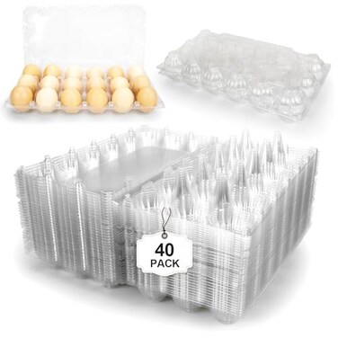 Pintuson 40Pack Egg Cartons 18 Count Clear Plastic Egg Holder for Fresh Chicken Eggs Reusable 3x6 Gird Egg Container with Secure Snap for Farmers Market Transport Fits Small to Large Eggs