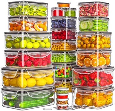 HOMETALL 50Piece Food Storage Containers with Lids 25 Containers 25 Lids Airtight Reusable Meal Prep Containers for Lunch Plastic Kitchen Storage Containers with Labels Marker Pen