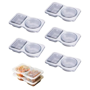 Nsacxa 5PCS Double Compartment Condiment Container 2 Compartment Snack Containers for Condiments or Dips Double Condiment Containers with Lids Double Compartment Snack Container 5PCS