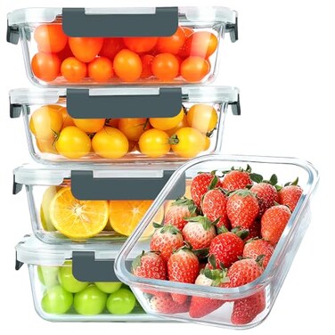 KOMUEE 30 oz 5 Pack Glass Meal Prep Containers Glass Storage Containers with Lids Dishwahser Microwave Oven and Freezer Safe