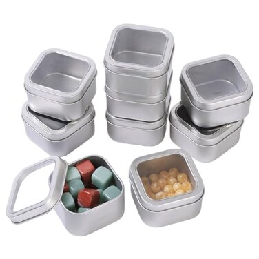 LJY Empty 4Ounce Square Silver Metal Tins with Clear Window for Candle MakingGifts Treasures 9 Pack Silver 256x256x15