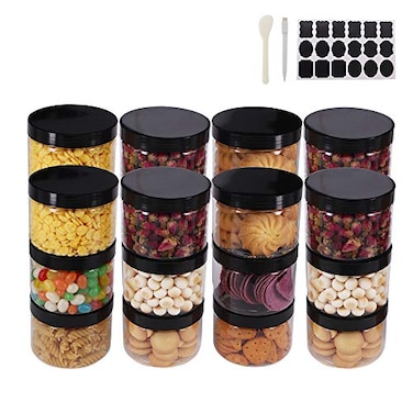zmybcpack 24 Pack 8 OZ Round Clear Plastic Jars With Lids A Spatula A Pen Labels BPA Free PET Container for Cosmetics Cream Bathroom Kitchen Gifts Travel Plastic Slime Storage Jars