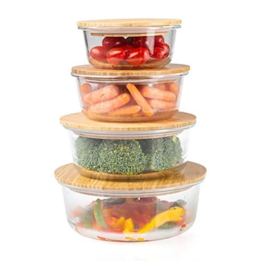 Crutello Glass Meal Prep Containers with Bamboo Lids 4 Pack Airtight Clear Food Storage Canisters for Kitchen Organization A FamilyOwned American Brand