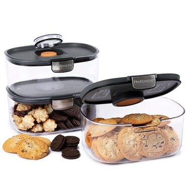 Progressive ProKeeper International Airtight Food Storage Container with Terracotta Disk for Freshness Stackable Dishwasher Safe Ideal for Cookies Baked Goods More 3 Quart 3Piece