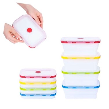 ECOBERI Collapsible Food Storage Containers Silicone 4 Piece 27 oz Set BPAFree Meal Prep Containers with Airtight Lids SpaceSaving Freezer and Dishwasher Safe