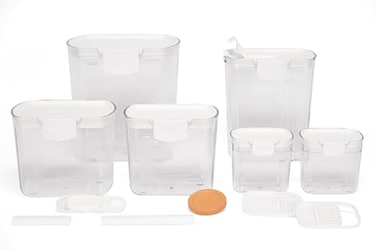 Progressive ProKeeper Bakers Airtight Kitchen Storage Canister Container Set for Flour Sugar More Keeps Ingredients Fresh with Accessories White 6 Piece