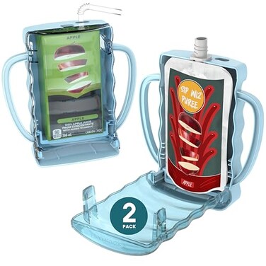 Dinneractive Sip Wiz Baby Pouch Holder No Squeeze Pouch Food Pouches Juice Box Holder AntiSqueeze Yogurt Pouch Reusable Toddler Essentials 2 Pack
