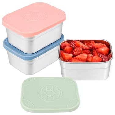 Caperci 3Pack Stainless Steel Snack Containers with Silicone Lids 10oz Reusable Small Food Storage Containers for Snacks Deli Foods LeakProof Easy Open BPAFree 290ML