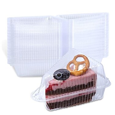 AQSXO 200 Pcs Transparent Cake Slice Plastic Containers with Lids 4 Inches Hinged Lid Cheese cake Container for Take Out Packaging Bakery and Cafe