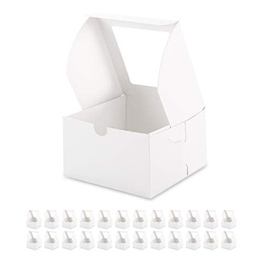 BAKIPACK 25 White Bakery Boxes with Window 6x6x4 Inches Cake Boxes with Window Treat Boxes for Small Bakery Dessert Candy Cookies Pastry Party Favors Wedding Cake