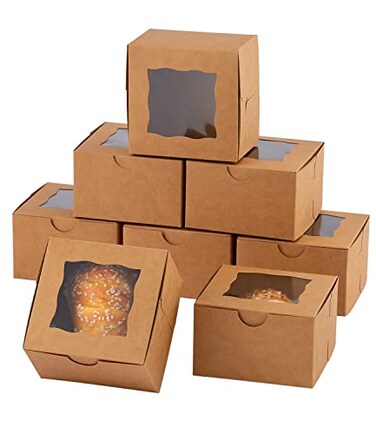 Bekoetoz 100Pcs Paper Cookie Boxes With Window Small Bakery Boxes 4x4x25 Inches Mini Cake Boxes For PastriesCupcakesDessertsDonutsChocolate StrawberriesCandyTreat Boxes4 4 25Brown