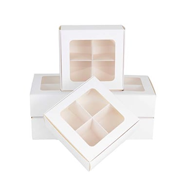 GRETEL BAKING Treat Boxes 24 ct 6 x 6 x 24 in Bakery Boxes with Windows and Dividers for Candy Cookies Cupcakes or Bakery Desserts Chocolate Treats and Baked Goods Packaging for Gifting