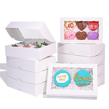 JCXGRVC 8x5x2 Inch 20PCS Cookies Boxes Chocolate Covered Strawberries Boxes with Window Bakery Packaging for Cakesickle Chocolate Truffle for Christmas Valentines Easter Mothers Day