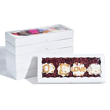 JCXPACK 50PCS 12 x 5 x 15 inches AutoPopup One Piece Premium Cookie Boxes Mini Strawberry Boxes Bakery Box for Holiday Cookie Gift Sets