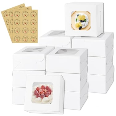 KGVZPT 50pcs White Cake Boxes with Window5x5x25 Inches Small BakeryTreatPastryCookieDessert BoxesMacaroonDonutCandyChristmas Gift Giving