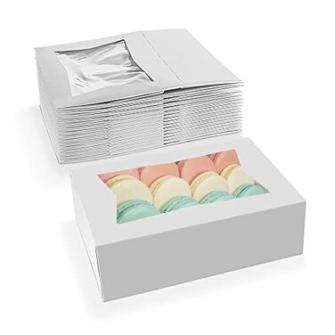 MT Products White Cupcake Boxes 8 x 575 x 25 Auto PopUp Bakery Boxes with Window Pack of 15 Made in USA