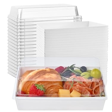 Ocmoiy 7x5 Inch Charcuterie Boxes with Clear Lids 50 Pack Paper Bakery Boxes with Window Disposable Take Out Food Containers for Sandwiches Strawberries Cookies Cupcakes White