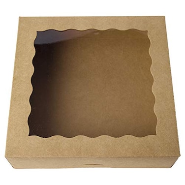 ONE MORE 15pcs 12inch Kraft Bakery Boxes 12x12x25inch Large Pie Boxes with PVC Window Natural Disposable Box for CookiePack of 15 Brown 15