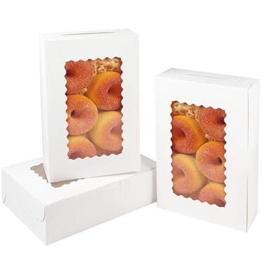 qiqee 9x6x25 Inch White Cookie Box with Window 15Pcs Pastry Macaron Bakery Box For Packaging